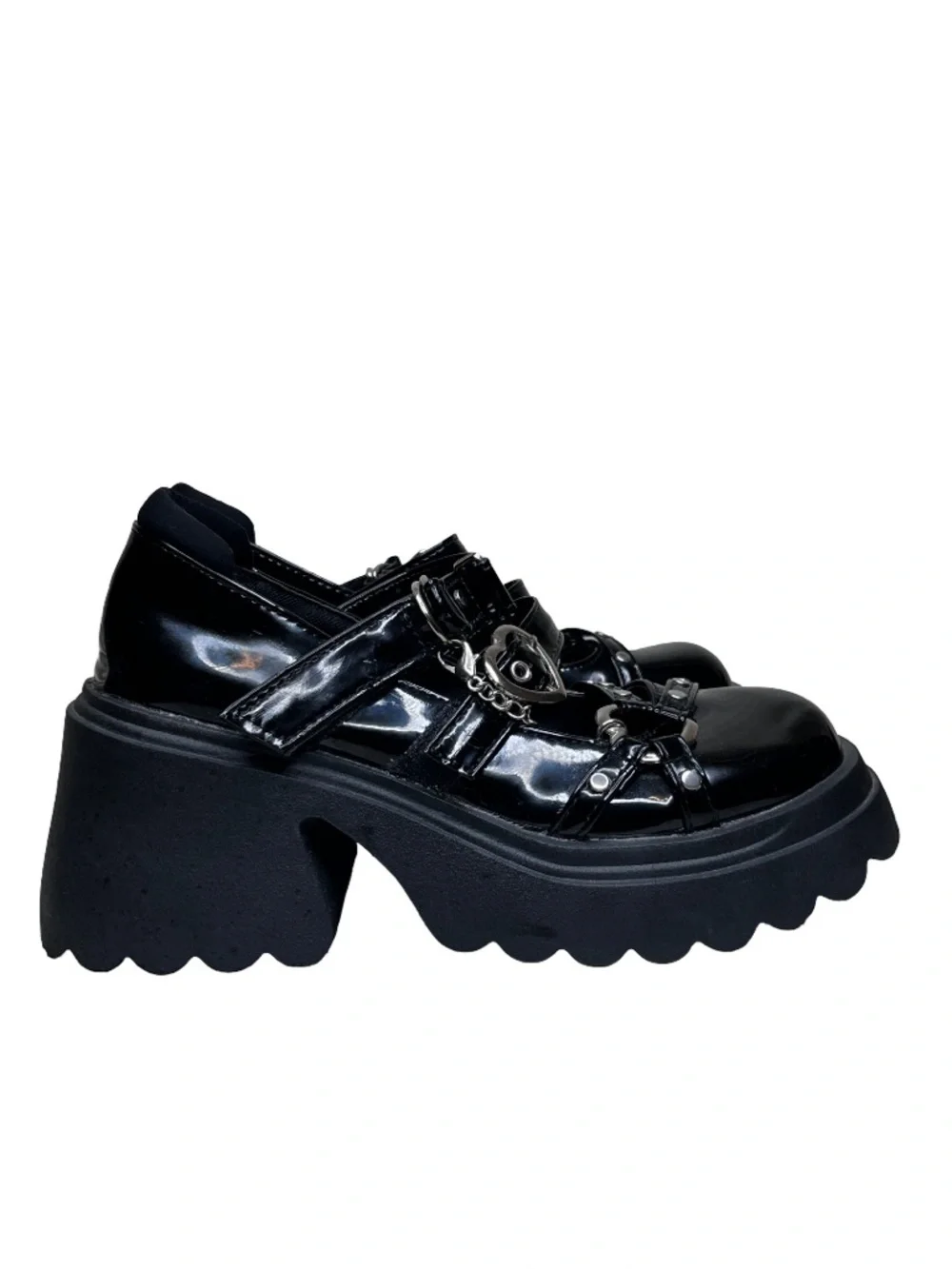 Goth Women's Sz 38 Punk Whimsigoth Chain Heart Y2K Platform Mary Jane Shoes